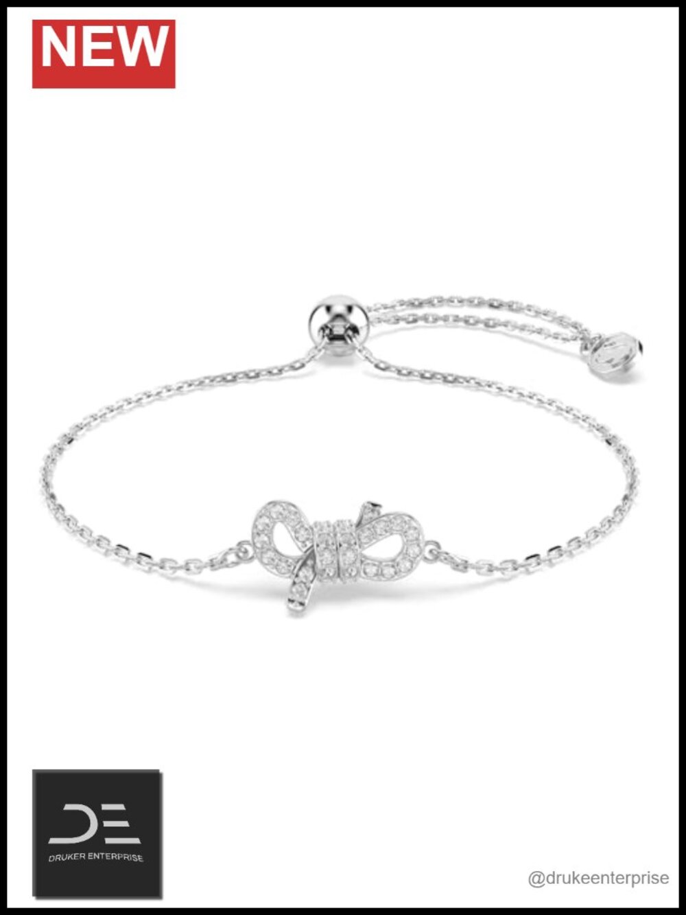 Swarovski Crystal Bow Sliding Link Bracelet Rhodium Plated